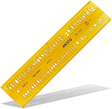 Aristo Isonorm Schriftschablone gerade Mittelschrift (5,0 mm, H-Profil, Typ B, formstabiler PET-Kunststoff) orange-transparent